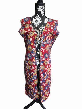 Reversible Sleeveless Geometric & Floral Print Long Vest Cardigan Boho Hippie XL